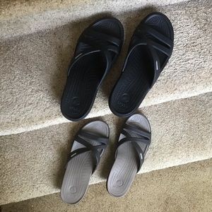 Lot (2 pair) Crocs Patricia II wedge sandals.